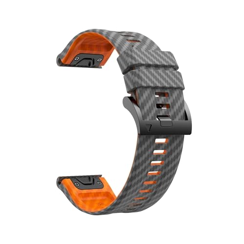 22 mm 26 mm Silikonarmband mit Carbonfasermuster, passend for Garmin Fenix8 51 mm 47 mm/7X Solar 7pro 5X 6X TACTIX DELTA Enduro3(Grey orange,For Fenix8 47mm) von EMAIGlPO