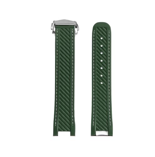EMAIGlPO 20 mm Gummi-Silikon-Uhrenarmband passend for Omega Seamaster 300 AT150 Armband mit Faltschließe(Green Silver) von EMAIGlPO
