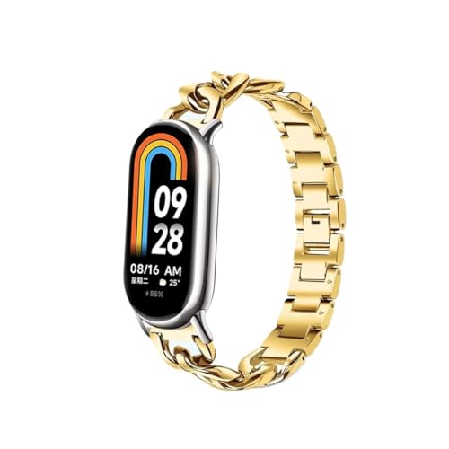 EMAIGlPO Fit for XiaoMi Band 8 9 Straps Armband Mode Single-Lap Kette Metall Sport Frauen Armband fit for Mi Band 8 9 Straps Ersatz Zubehör(Gold,For mi band 8) von EMAIGlPO