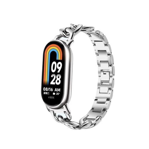 EMAIGlPO Fit for XiaoMi Band 8 9 Straps Armband Mode Single-Lap Kette Metall Sport Frauen Armband fit for Mi Band 8 9 Straps Ersatz Zubehör(Silver,For mi band 9) von EMAIGlPO