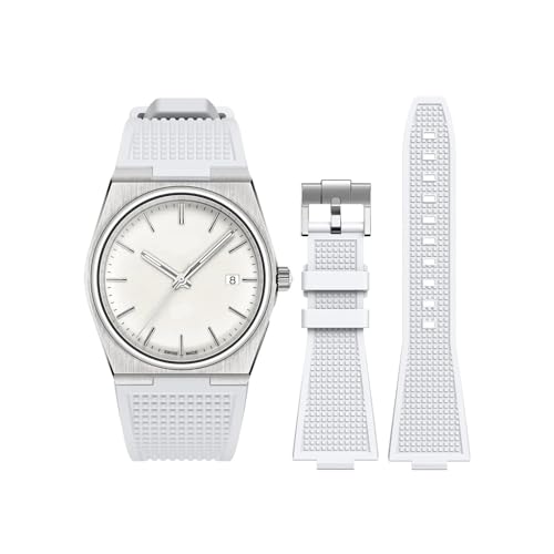 EMAIGlPO Konvexes Armband passend for Tissot PRX Serie T137.407/T137.410 Super Player 40 mm Gummi-Silikon-Schnellverschluss-Uhrenarmband, 12 mm(White) von EMAIGlPO