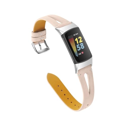 EMAIGlPO Lederarmband mit Druckmuster passend for Fitbit Charge 5 Charge6 Armband(Apricot,For fitbit charge 5) von EMAIGlPO