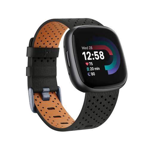 EMAIGlPO Lederarmband passend for Fitbit Versa 3/4 Sense/Sense 2Band Armband(Black,FOR FITBIT SENSE 2_SIZE S) von EMAIGlPO