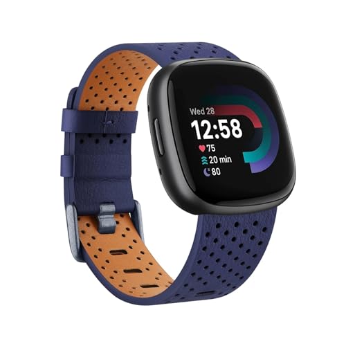 EMAIGlPO Lederarmband passend for Fitbit Versa 3/4 Sense/Sense 2Band Armband(Drak Blue,FOR FITBIT VERSA 4_SIZE S) von EMAIGlPO