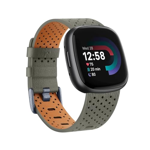 EMAIGlPO Lederarmband passend for Fitbit Versa 3/4 Sense/Sense 2Band Armband(Gray,FOR FITBIT VERSA 4_SIZE L) von EMAIGlPO
