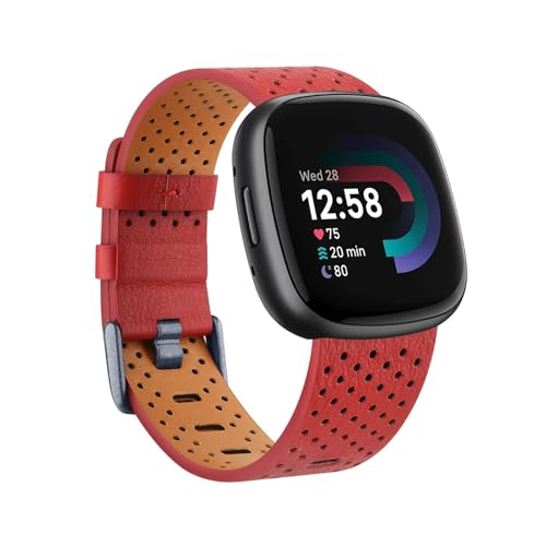 EMAIGlPO Lederarmband passend for Fitbit Versa 3/4 Sense/Sense 2Band Armband(Red,FOR FITBIT VERSA 3_SIZE L) von EMAIGlPO