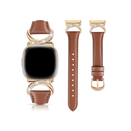EMAIGlPO Lederarmband passend for Fitbit Versa 4/3/Sense 2/Sense Watch Zubehör(BROWN,For Sense sense2) von EMAIGlPO