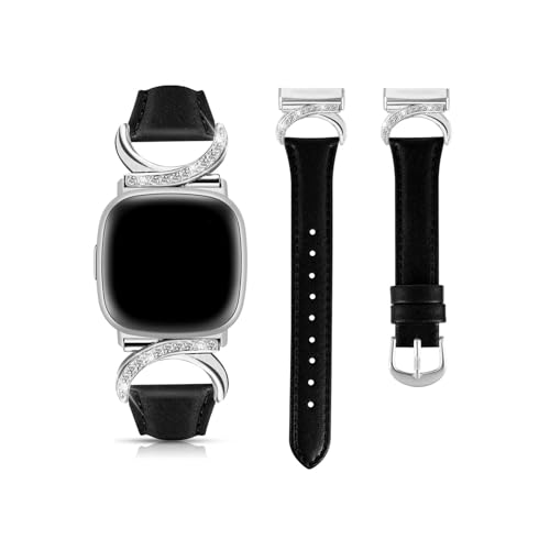 EMAIGlPO Lederarmband passend for Fitbit Versa 4/3/Sense 2/Sense Watch Zubehör(Silver,For Versa3 versa4) von EMAIGlPO