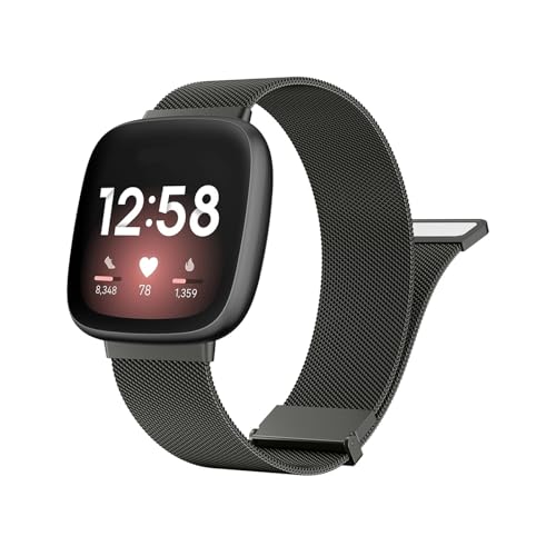 EMAIGlPO Metallarmband passend for Fitbit Versa 3 4 Sense/Sense 2 Armband Milanese Ersatzarmband(Black,For Fitbit Versa 4) von EMAIGlPO