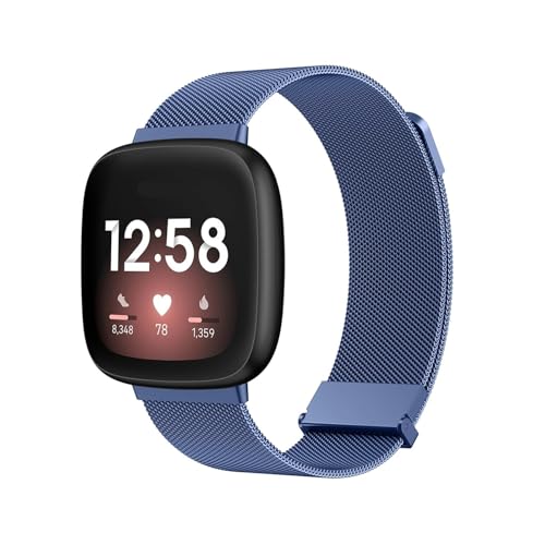 EMAIGlPO Metallarmband passend for Fitbit Versa 3 4 Sense/Sense 2 Armband Milanese Ersatzarmband(Navy blue,For Versa Sense 2) von EMAIGlPO