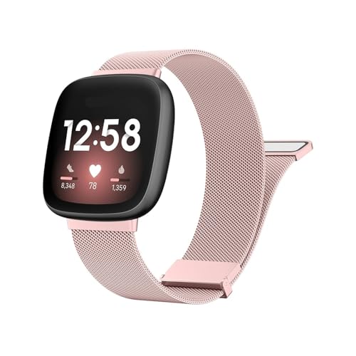 EMAIGlPO Metallarmband passend for Fitbit Versa 3 4 Sense/Sense 2 Armband Milanese Ersatzarmband(Rose pink,For Versa Sense) von EMAIGlPO