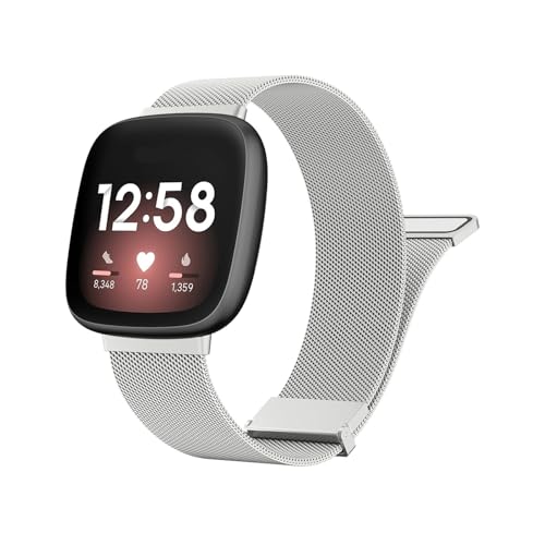 EMAIGlPO Metallarmband passend for Fitbit Versa 3 4 Sense/Sense 2 Armband Milanese Ersatzarmband(Silver,For Fitbit Versa 3) von EMAIGlPO