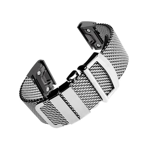 Milanese Uhrenarmband passend for Garmin Tactix 7Pro Fenix ​​7X 6X 7 5 6 Pro 5X 3HR Metallarmband 22mm 26mm(Silver-Black,For Garmin 26mm) von EMAIGlPO