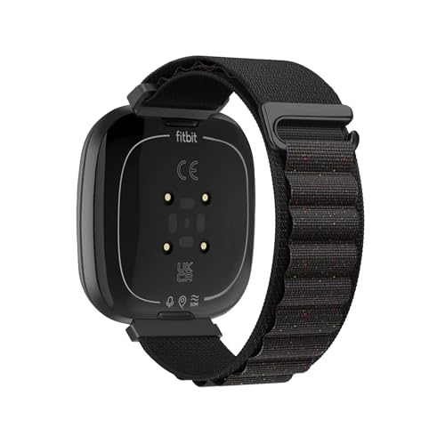 EMAIGlPO Nylon Loop Strap passend for Fitbit Versa 4/3 Sense 2/1 Austauschbares Armband Sportarmband Zubehör(Black shiny,For Fitbit Sense 2) von EMAIGlPO