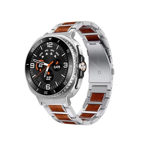 Holz- und Metallarmband passend for Samsung Galaxy Watch 8 Classic 46 mm 8 44 mm 40 mm Edelstahlarmband(Silver Brown,For Galaxy 8 Classic 46mm) von EMAIGlPO