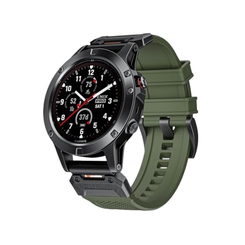 Kautschukband passend for Garmin Fenix5 5S 5X 6X 7Xpro 8X Armband passend for Garmin Kautschukarmband Uhrenzubehör(Army green,26MM) von EMAIGlPO