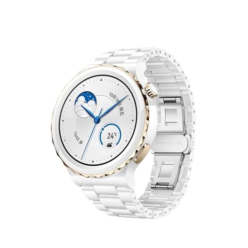 Keramikarmband passend for Huawei Watch GT3 Pro 43 mm 46 mm Uhrenarmband passend for Huawei GT 3 Pro GT 3Pro Edelstahl-Armband(White-2,For GT3 Pro 43MM) von EMAIGlPO