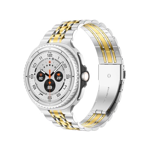 Metallbänder passend for Samsung Galaxy Watch 8/8 Classic 40 mm 44 mm 46 mm Edelstahl-Armband(Silver gold,For Galaxy Watch 8 40mm) von EMAIGlPO