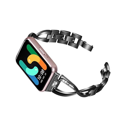 Passend for Samsung Galaxy Fit3. Diamantbesetztes Armband, passend for SM-R390 Zinklegierungs-Metall-Edelstahl-Armband(Black) von EMAIGlPO