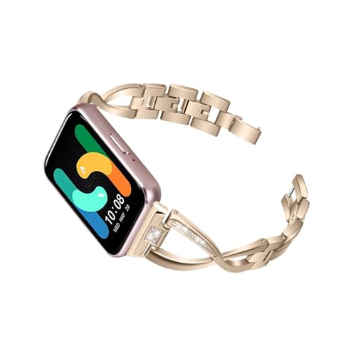 Passend for Samsung Galaxy Fit3. Diamantbesetztes Armband, passend for SM-R390 Zinklegierungs-Metall-Edelstahl-Armband(Retro Gold) von EMAIGlPO