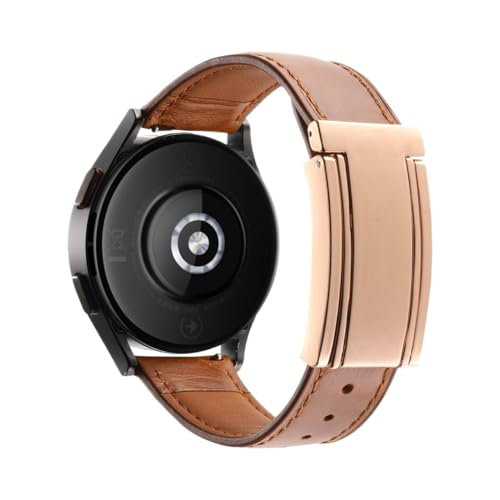 Passend for Samsung watch6/Huawei gt5/Xiaomi s4 Ölwachsleder, doppelseitiges Lederarmband mit T-förmiger Faltschließe(Brown-golden,22MM) von EMAIGlPO