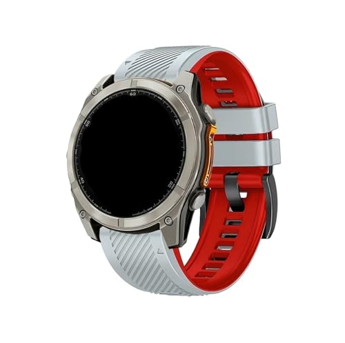 QuickFit 22 mm 26 mm Sportuhrenarmband passend for Garmin Fenix ​​8 E/Fenix8 47 mm 51 mm/Enduro 3 Ersatz-Silikonarmband(Gray Red 1,QuickFit 22mm) von EMAIGlPO