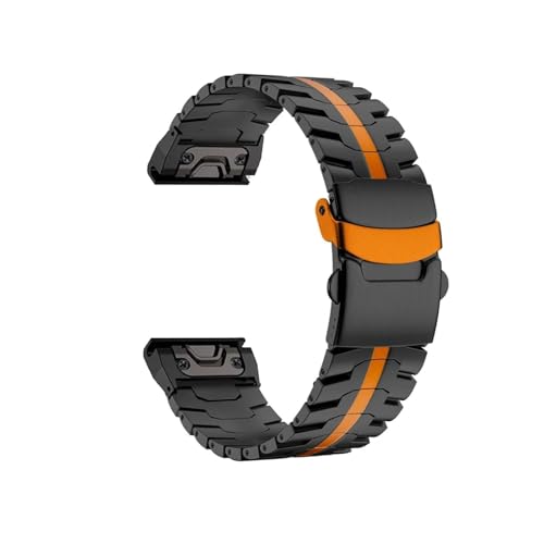 QuickFit 26mm Metall Strap Fit for Garmin Fenix ​​8 51mm 7 7X 6 6X Pro 3 5 5X Plus edelstahl Band Armband Bel(Black Orange,26mm For Fenix 7X 7XPro) von EMAIGlPO