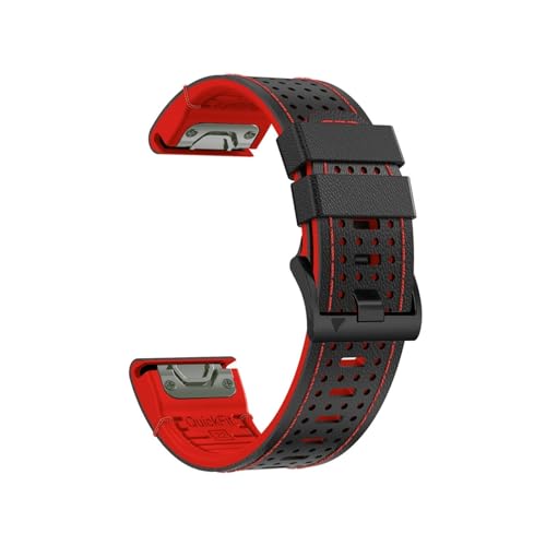Silikon + Lederband Passend for Garmin Fenix ​​8 7X 6X 5X Ersatzband(Black-red,26mm) von EMAIGlPO
