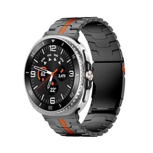 Titanband passend for Samsung Galaxy Watch 8 Classic 46 mm Armband Handgelenkzubehör(Black orange,For Galaxy 8 40mm 44mm) von EMAIGlPO