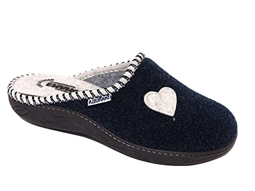 EMANUELA Damen Hausschuhe Blau - Klassische Pantoffeln mit Herzen-Muster, Größe: 38 EU von EMANUELA