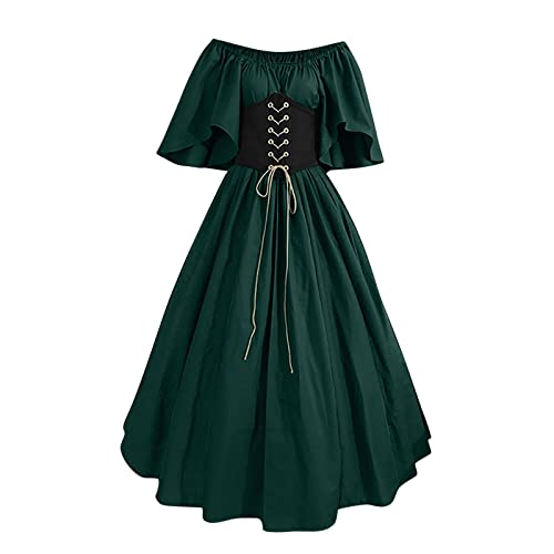 Abendkleid Damen Gothic Kleider Halloween Karneval Kostüm Retro A Linie Kleid Bound Waist Elegant Ballkleid Kurzarm Festliches Cocktailkleid Mittelalter Kleidung mit Korsett Partykleid von EMATOP