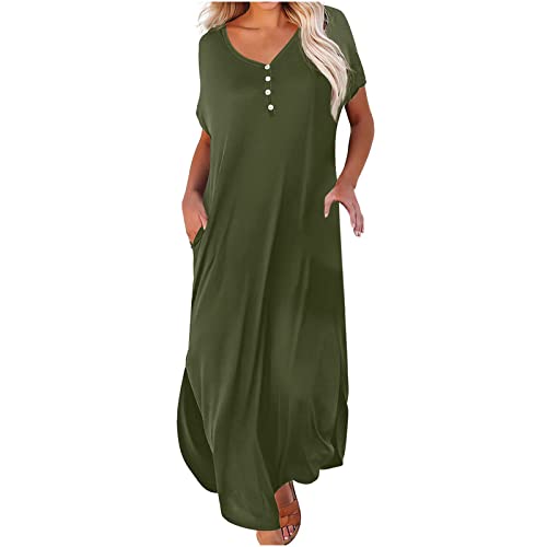 Amazon Warehouse Deal Wickelkleid Damen Kurzarm T-Shirt Kleider Oversize Shirtkleid V-Ausschnitt Knopfleiste Freizeitkleid mit Taschen Strandkleid Baumwolle Einfarbig Sommerkleid von EMATOP