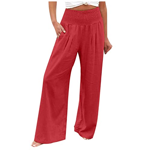 Amazon Warehouse Deals Angebote Damen Weites Bein Hose Elegantes Baumwolle Sommerhose Leinen Boho Strandhose Leicht Lang Freizeithose Casual Loose Leinenhose mit Taschen Stoffhose Jogginghose von EMATOP