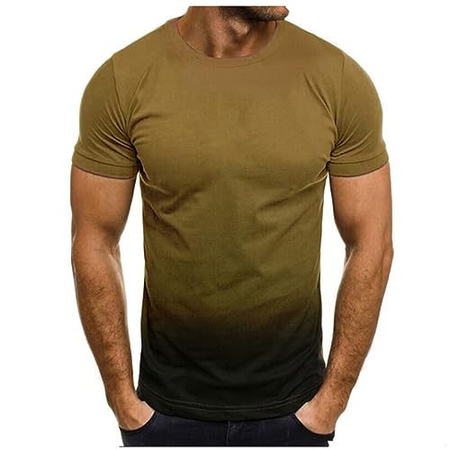 Angebot des Tages Herren Tshirt Sommer Sport Kurzarm Shirts Lose Rundhals Oberteile Casual Baumwolle Tunika Tops Vintage Farbverlauf Sportshirt Leicht Lustig T-Shirt Regular Fit Laufshirt von EMATOP