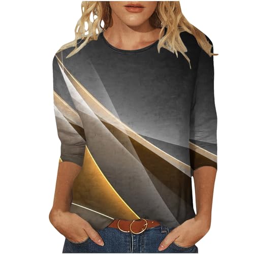 Angebote des Tages Heute Damen Damen T-Shirt 3/4 Arm Oberteil Tops Sommer Elegant Tunika Longshirt Lässiges Sport Blusenshirt Lose Rundhals Sommershirts Bunte Bedruckt Kurzarm Tshirt Longbluse von EMATOP