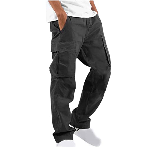 Cargo Hose Herren Lange Regular Fit Freizeithose Baumwolle Einfarbig Arbeitshose Loose Casual Cargohose mit Taschen Freizeithose Vintage Sporthose Trekkinghose für Männer Streetwear von EMATOP