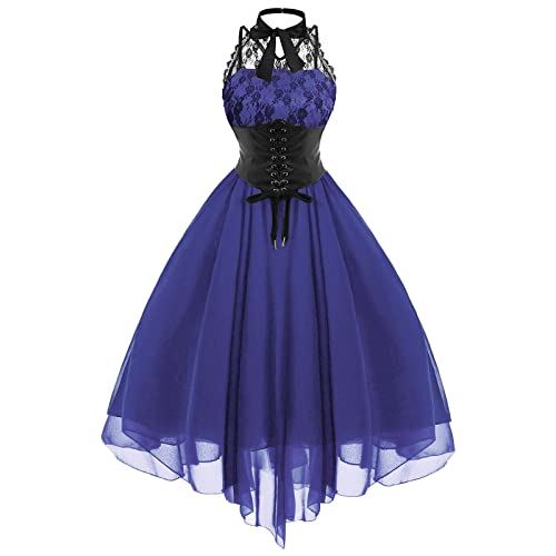 Cocktailkleid Damen Ärmelloses Gothic Korsett Kleid Festlich Halloween Kostüm Elegant Spitze Partykleid Vintage Mittelalter Kleider Hohe Taille Steampunk Ballkleid A Linie Abendkleid von EMATOP