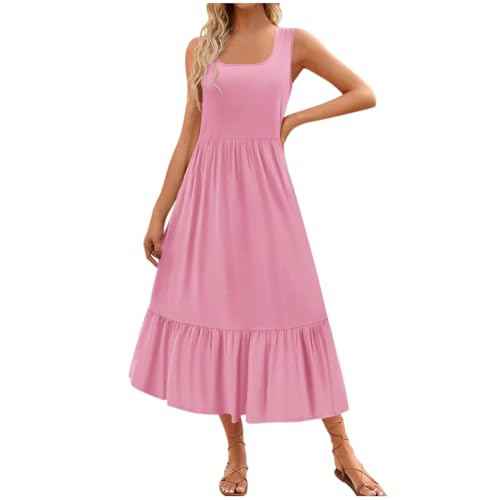 Cocktailkleid Damen Elegant Ärmellos Tunika Kleider Lang Baumwolle Sommerkleid Lose Einfarbig Shirtkleid Hohe Taille A-Linie Kleid Casual Bequemes Blusenkleid Angebote des Tages Heute von EMATOP