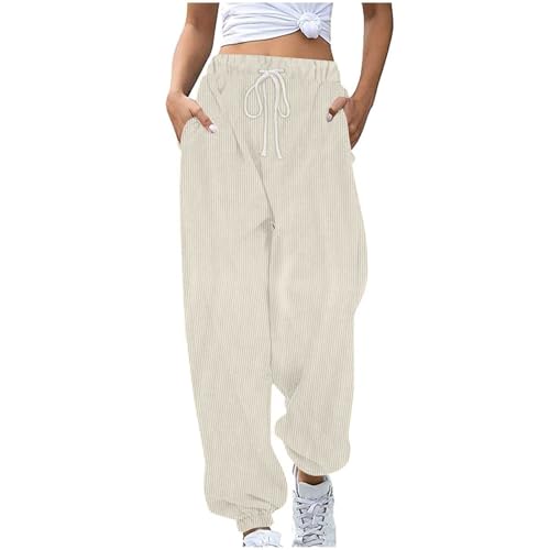 Cordhose Damen Lässig Sport Sweathose Warm Winter Sporthose Lange Elegant Jogginghose High Waist Freizeithose mit Taschen Laufhosen Elastische Taille Yogahose Baumwolle Einfarbig Hosen von EMATOP