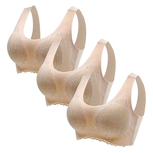 Damen 1/3er Set Sport BH ohne Bügel Bustier Sexy Spitze Bra Klassische Bequem Bustiers Top Baumwolle Einfarbig Yoga BHS Stretch Wohlfühl-BH für Fitness Lauf Joggen von EMATOP