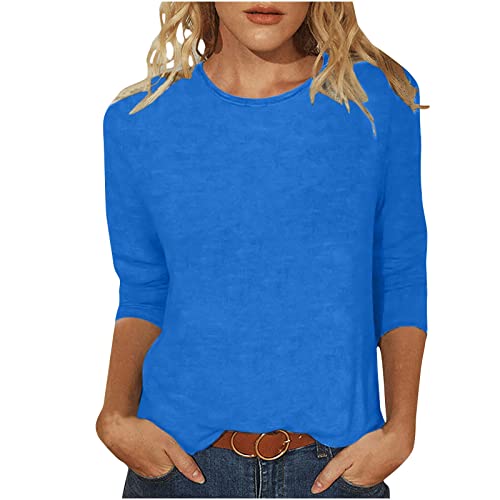 Damen 3/4 Arm Shirt Sommer Leichte Oberteil Tshirt Casual Baumwolle Bluse Tops Klassische Basic Longshirt Rundhals Mode Tunika Sommershirts Elegant Oberteile Angebote Tages blitzangebote von EMATOP