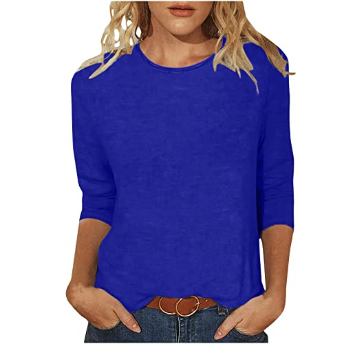 Damen 3/4 Arm Shirt Sommer Leichte Oberteil Tshirt Casual Baumwolle Bluse Tops Klassische Basic Longshirt Rundhals Mode Tunika Sommershirts Elegant Einfarbig Oberteile Bequem Longbluse von EMATOP