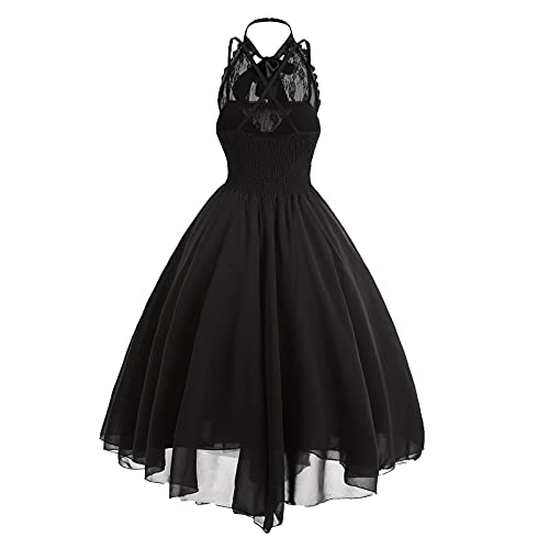 Damen Ärmellos Gothic Kleid Spitze Korsett Partykleid Vintage Gothic Kleider Sexy Halfter Abendkleid Elegant A Linie Cocktailkleid Plissee Hohe Taille Ballkleid Steampunk Halloween Kostüm von EMATOP