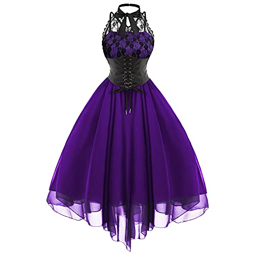 Damen Ärmellos Gothic Kleid Spitze Korsett Partykleid Vintage Gothic Kleider Sexy Halfter Abendkleid Elegant A Linie Cocktailkleid Plissee Hohe Taille Ballkleid Steampunk Halloween Kostüm von EMATOP