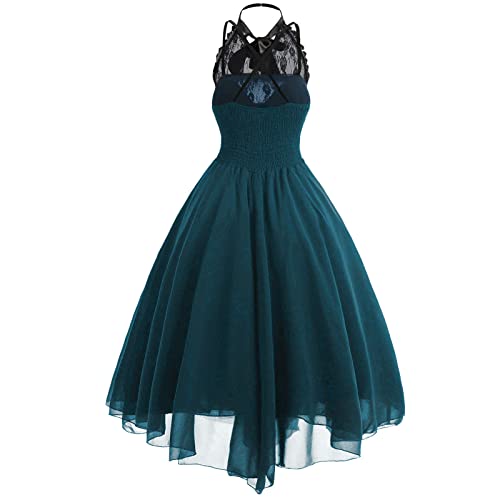 Damen Gothic Kleidung Festlich Elegant Abendkleid Kurz Spitze Partykleid Ärmellos Halfter Cocktailkleid Vintage Mittelalter Kleid Halloween Kostüm Steampunk Ballkleid A Linie Minikleid von EMATOP