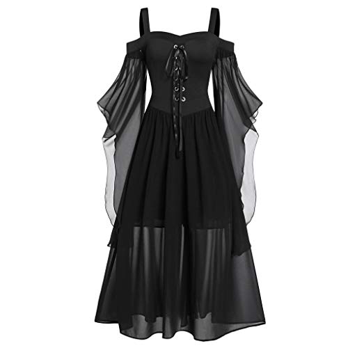 Damen Gothic Maxikleid Festlich A-Linie Halloween Ballkleid Frauen Vintage Hexenkleid Mittelalterliches Kleid Vampir Kostüm Langes Spitzenkleid Renaissance Cosplay Kostüm von EMATOP