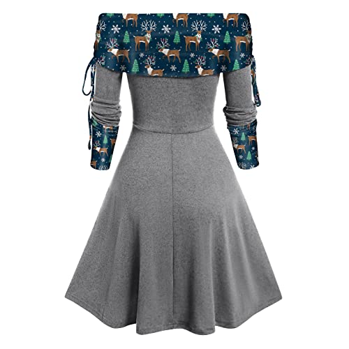 Damen Ugly Weihnachtskleid Lustig Rockabilly Kleid Ärmellos V-Ausschnitt Cocktailkleid Festival A-Linie Partykleid Schneeflocke Muster Abendkleid High Waist Baumwolle Petticoat Faltenrock von EMATOP