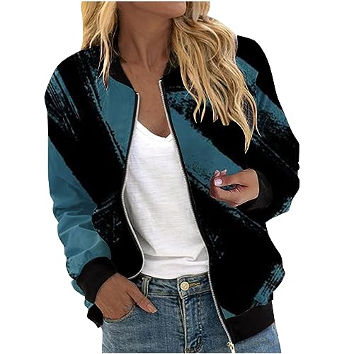 EMATOP 2023 Bomberjacke Damen Kurz College Jacke Leichte Langarm Fliegerjacke Lässig Baggy Sportjacke Herbst Winter Dünn Übergangsjacke Bunte Vintage Drucke Freizeitjacke Frauen Outwear Mantel von EMATOP