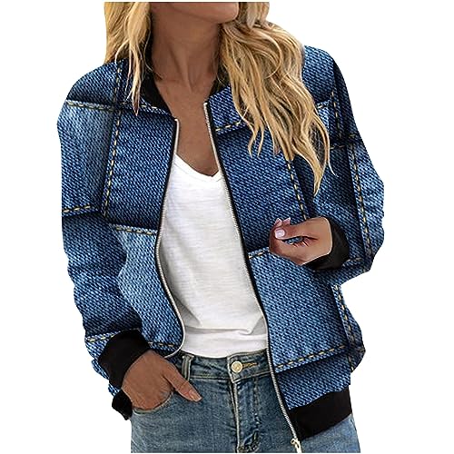 EMATOP 2023 Bomberjacke Damen Kurz College Jacke Leichte Langarm Fliegerjacke Lässig Baggy Sportjacke Herbst Winter Dünn Übergangsjacke Bunte Vintage Drucke Freizeitjacke Frauen Outwear Mantel von EMATOP