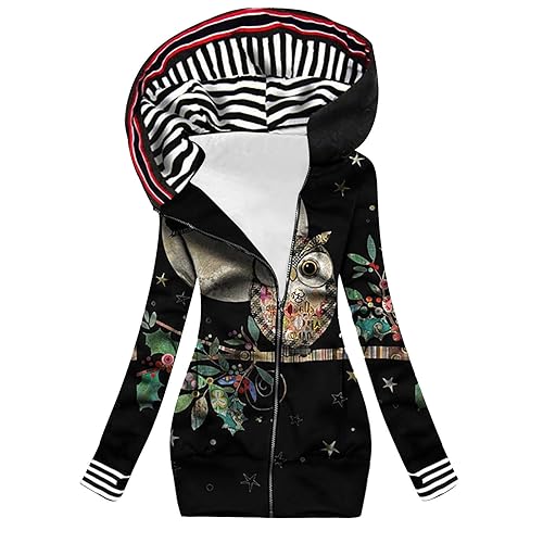 EMATOP 2023 Kapuzenjacke Damen Warm Lang Sweatjacke Elegante Baumwolle Sweatshirt mit Kapuze Langarm Jacke Vintage Neuartige Drucke Hoodies Full Zip Fleecejacke Herbst Winter übergangsjacke von EMATOP